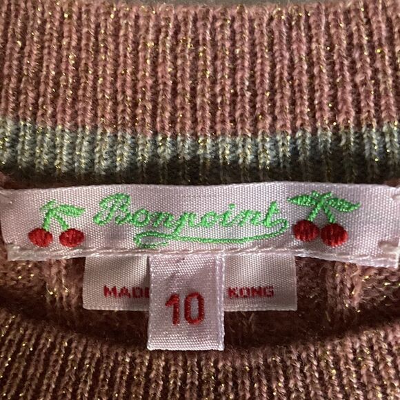 Bonpoint NWOT Girls Cable Knit Pullover Sweater with Gold Metallic Thread. - Picture 6 of 7